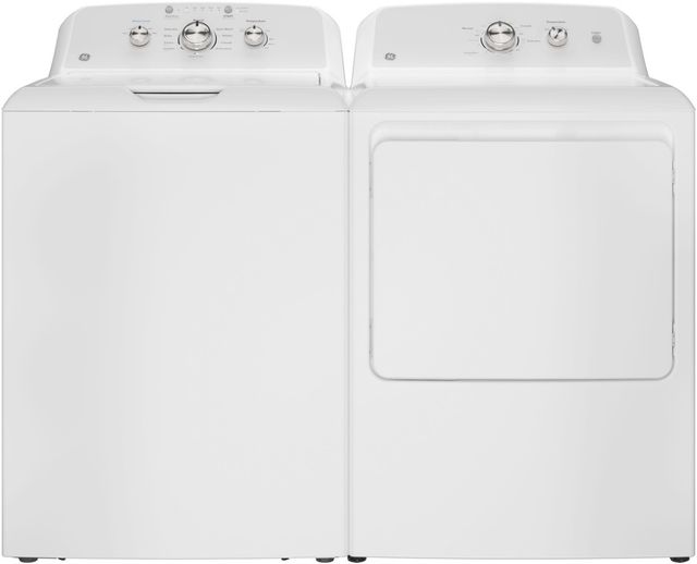 GE® White Agitator Top Load Washer & Gas Dryer Laundry Pair-0