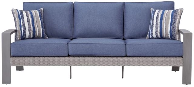 Signature Design by Ashley® Half Moon Beach Blue/Gray Fabric/Wooden Outdoor Sofa-2