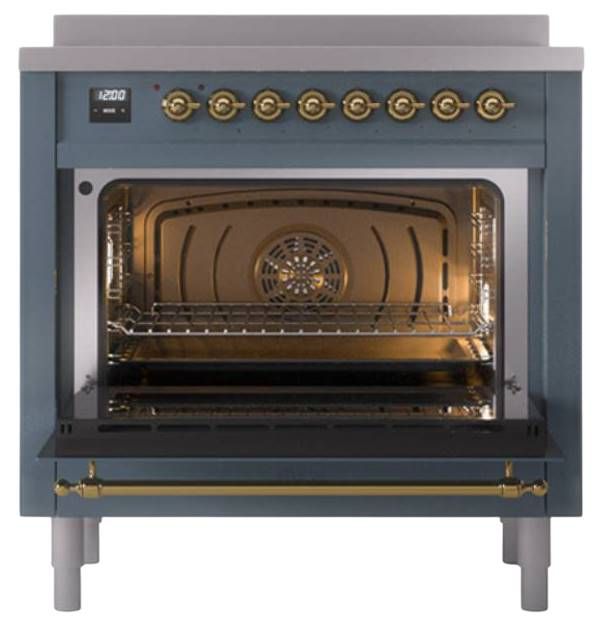 Ilve® Nostalgie II Noblesse 36'' Blue Gray Pro Style Induction Range with Brass Trim-2
