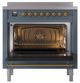 Ilve® Nostalgie II Noblesse 36'' Blue Gray Pro Style Induction Range with Brass Trim-2