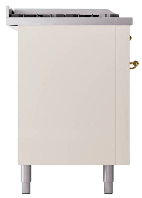 Ilve® Nostalgie II Noblesse 60'' Antique White Pro Style Dual Fuel Range with Brass Trim-2