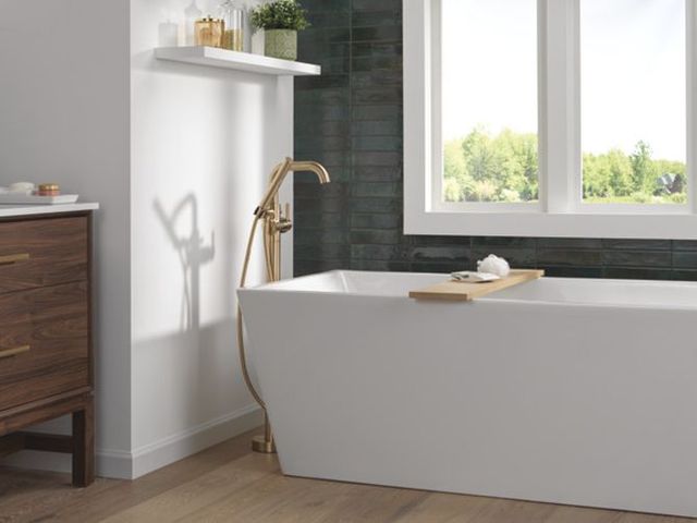 Delta Trinsic® Champagne Bronze Floor Mount Tub Filler-4