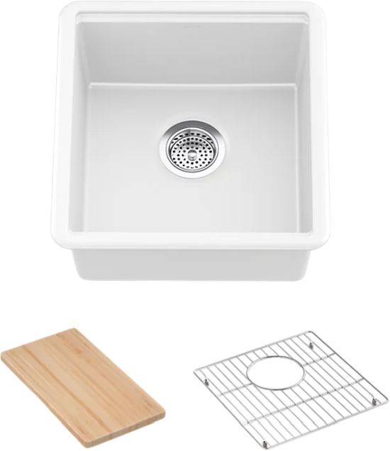 KOHLER® Billings® Matte White 18" Undermount Bar Sink with Accessories-1