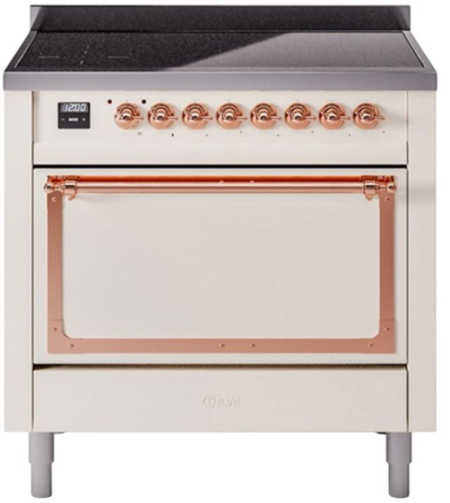 Ilve® Nostalgie II Noblesse 36'' Antique White Pro Style Induction Range with Copper Trim-0