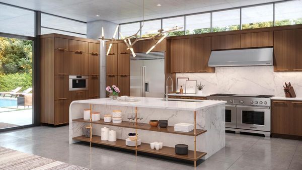 High-end refrigerator in a luxury kitchen High-end refrigerator in a luxury kitchen