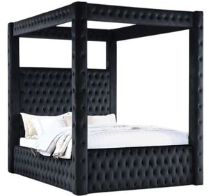 Front view of the Furniture of America® Etherea Black Queen Poster Bed