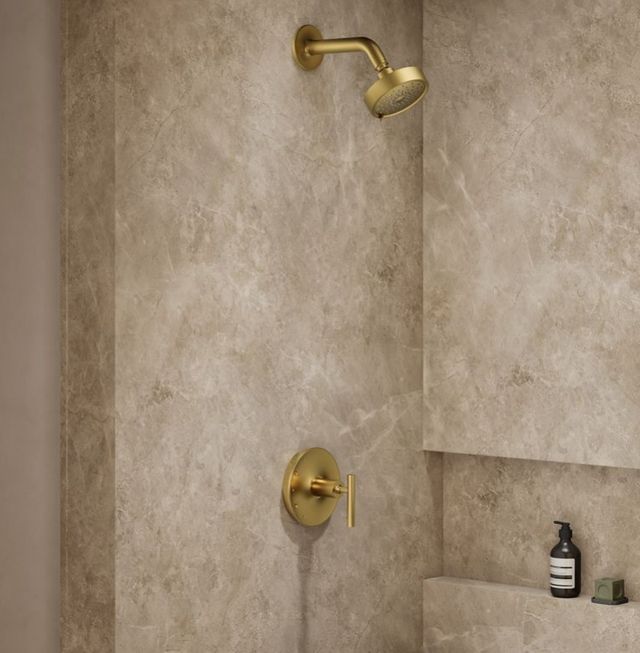 KOHLER® Purist® Rite-Temp® Vibrant Brushed Moderne Brass Shower Trim Kit with Lever Handle-1