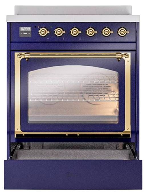 Ilve® Nostalgie II Noblesse 30'' Midnight Blue Pro Style Induction Range with Brass Trim-3