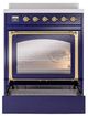Ilve® Nostalgie II Noblesse 30'' Midnight Blue Pro Style Induction Range with Brass Trim-3