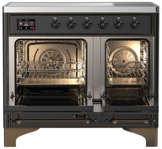 Ilve® Majestic III 40" Graphite Matte Pro Style Induction Range with Triple Glass Door and Burnished Trim-1