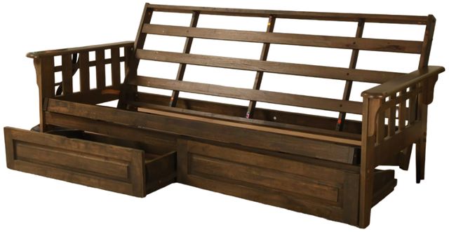 Kodiak Furniture Tucson Linen Aqua/Rustic Walnut Full Storage Futon with Mattress-1