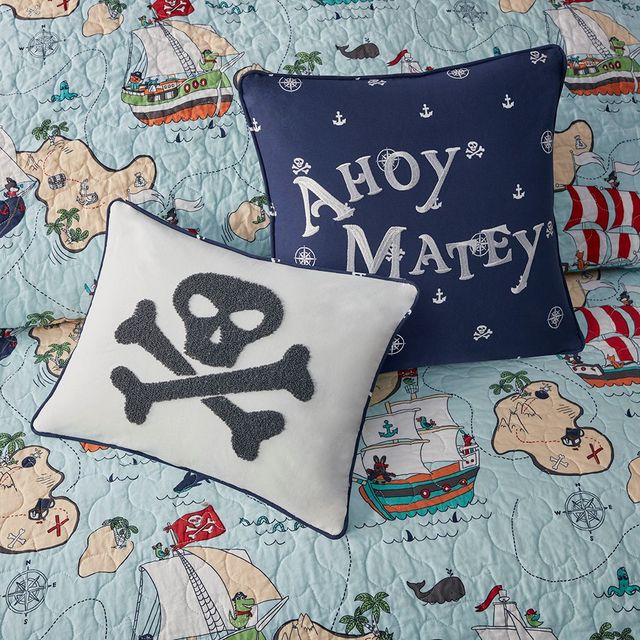 Olliix by Urban Habitat Kids Pirate Adventure Cotton Reversible Blue Twin Coverlet Set-2