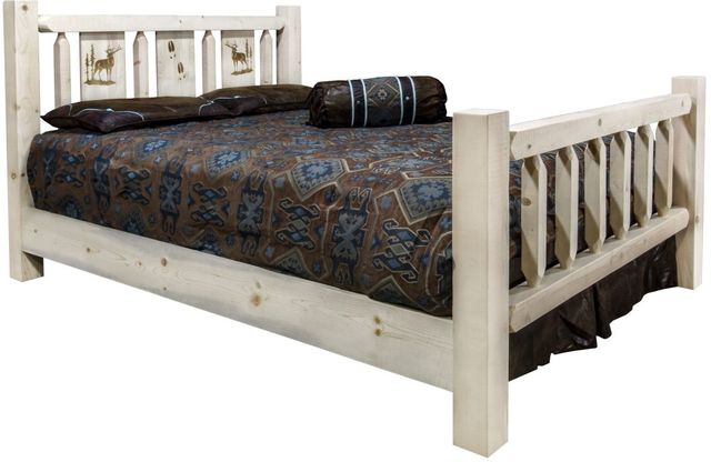 Montana Woodworks® Homestead Clear Lacquer Queen Bed with Laser Engraved Elk Design-0