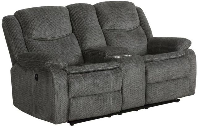 Coaster® Jennings Charcoal Power Reclining Upholstered Loveseat with Console-0
