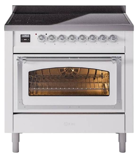 Ilve® Nostalgie II Noblesse 36'' White Pro Style Induction Range with Chrome Trim-0