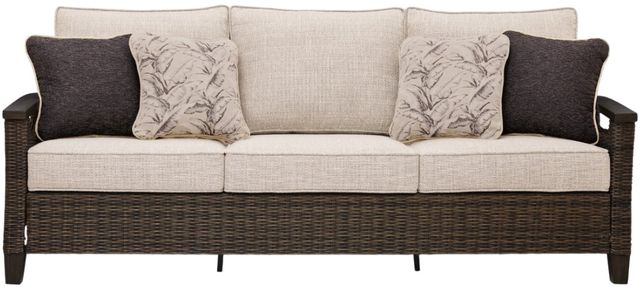 Signature Design by Ashley® Drakes Beach Beige/Dark Brown Fabric/Wicker Outdoor Sofa-2