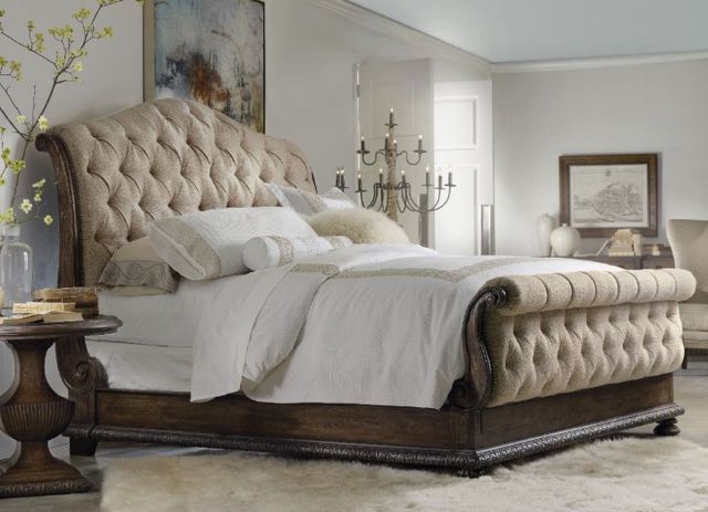 Hooker® Furniture Rhapsody Aurora Ecru/Walnut King Upholstered Sleigh Bed-1
