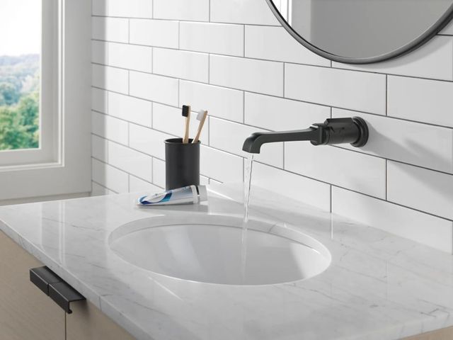 Delta Tetra™ Matte Black Single Handle Wall Mount Bathroom Faucet Trim-1