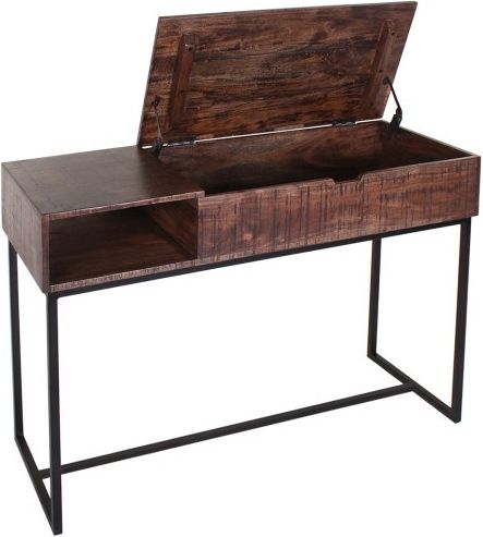 Porter International Designs Lakewood Brown Lift Top Console Table with Black Metal Frame-2