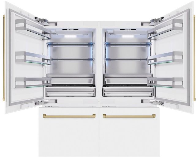 ZLINE Autograph Edition 72" 39.6 Cu. Ft. White Matte Built-In French Door Refrigerator with Water Dispensers, Ice Makers, and Champagne Bronze Accents-2
