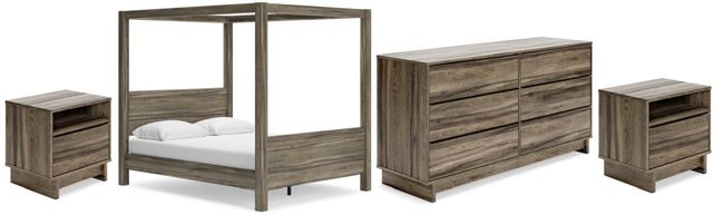 Signature Design by Ashley® Shallifer 4-Piece Brown Queen Canopy Bed Set-0