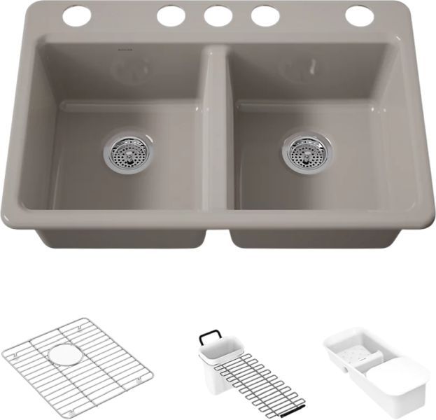 KOHLER® Riverby® Truffle 33" Undermount Double-Equal Bowl Workstation Kitchen Sink-0
