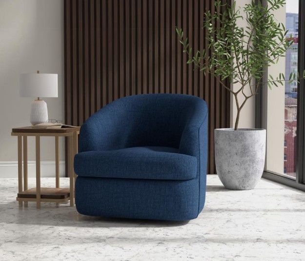 International Furniture Direct Tumbi Navy Blue Swivel Accent Chair-2