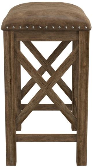 HH2 Home Willlow Bend 2-Piece Antique Walnut/Weathered Brown Leather Counter Stool-3