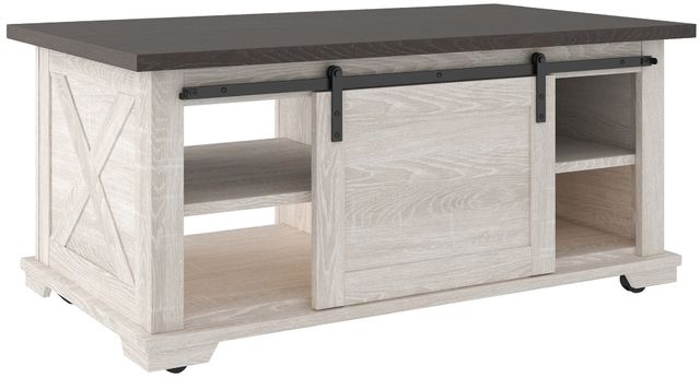 Signature Design by Ashley® Dorrinson Gray Barn Door Coffee Table with Antique White Base-2