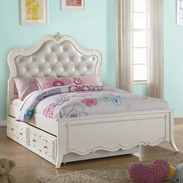 ACME Furniture Edalene Pearl White Full Upholstered Panel Bed-2