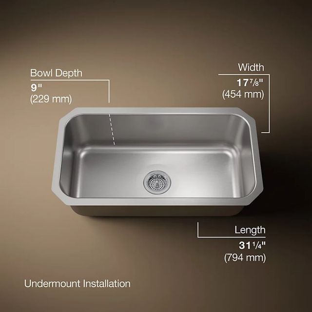 KOHLER® Undertone® Stainless Steel 31" Undermount Single-Bowl Kitchen Sink-2