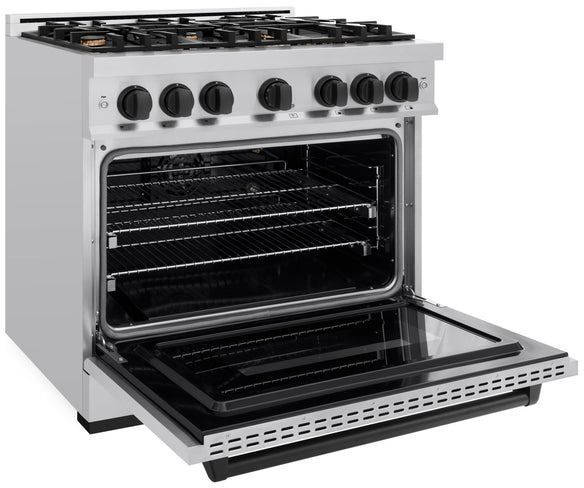 ZLINE Classic Autograph Edition 36" Satin Stainless Steel Pro Style Gas Range with Matte Black Accents-3