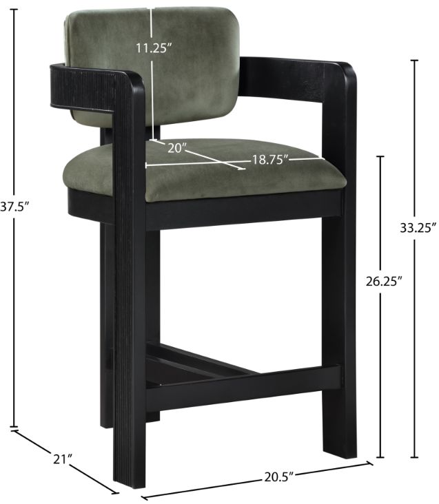 Meridian Furniture Sacha Green Upholstered Counter Stool-2
