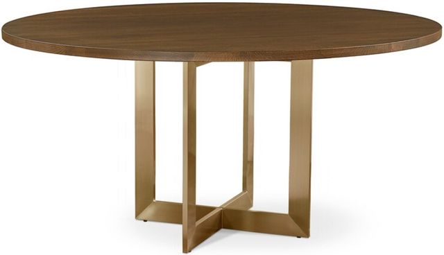 Bassett® Furniture Customizable BenchMade Astor Oak 60" Round Dining Table with Champagne Brass Base-0