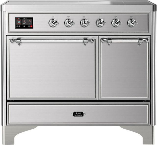 Ilve® Majestic III 40" Stainless Steel Pro Style Induction Range with Solid Door and Chrome Trim-0