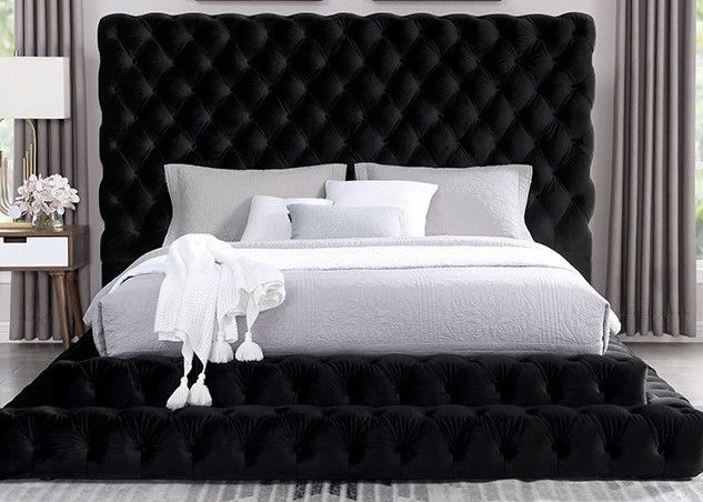Furniture of America® Stefania Black Queen Upholstered Panel Bed-1