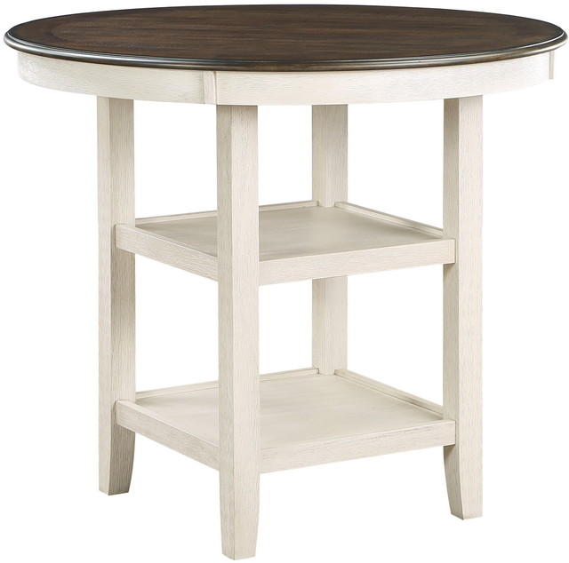 Homelegance® Asher Antique White Round Counter Height Table with Brown Top -2