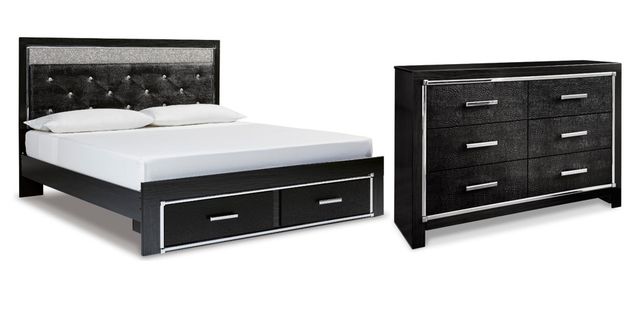 Signature Design by Ashley® Kaydell 2-Piece Black King Upholstered Panel Storage Bedroom Set-0