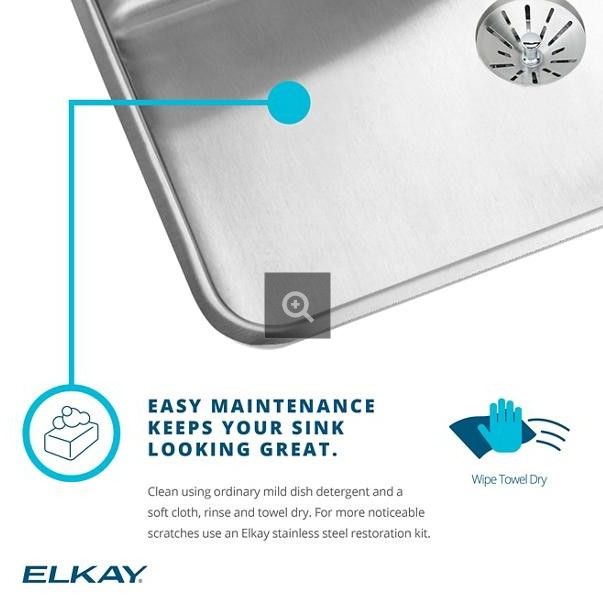Elkay Lustertone® Lustrous Satin 17"3-Hole Single Bowl Drop-in ADA Sink-3
