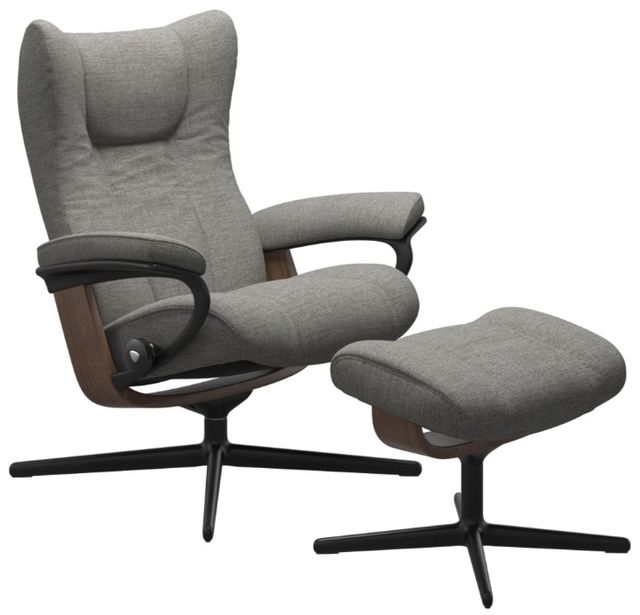 Stressless® by Ekornes® Customizable Wing Large Manual Recliner and Ottoman with Cross Base-0