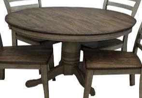 Light Gray Finish & Rustic Brown Solid Wood Pedestal Table & Ladderback Side Chairs-1