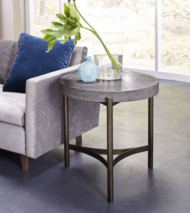 Modus Furniture Lyon Gray End Table with Brushed Bronze Base-1