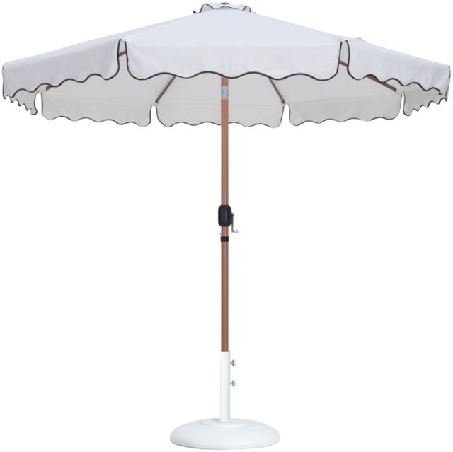 Meridian Furniture Amalfi White/Teak/White Aluminum Outdoor Patio Umbrella and Round Base-0