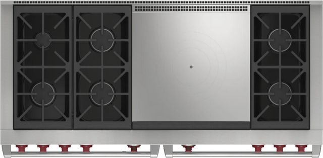Wolf® 60"  Stainless Steel Pro Style Dual Fuel Range and French Top-1