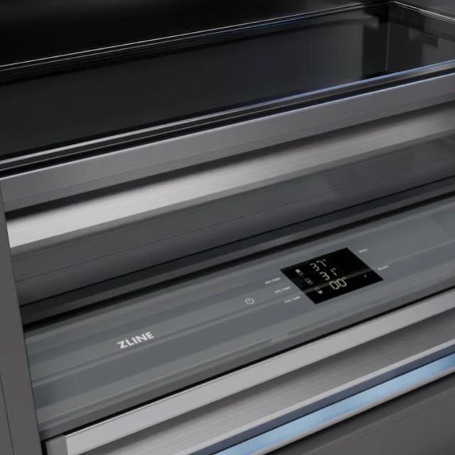 ZLINE Autograph Edition 36" 19.8 Cu. Ft Satin Stainless Steel Built-In Bottom Freezer Refrigerator with Graphite Gray Interior  Champagne Bronze Accents-2