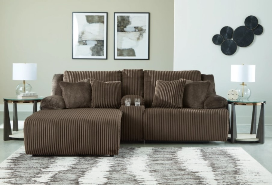 Signature Design by Ashley® Top Tier 3-Piece Chocolate Left-Arm Facing  Chaise Manual Reclining Sectional