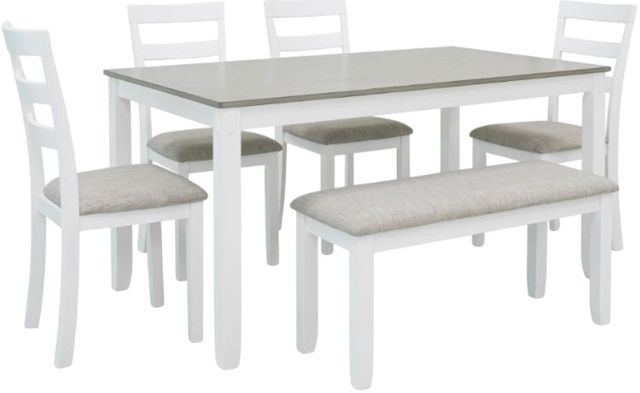 Signature Design by Ashley® Stonehollow 6-Piece Gray/White Dining Set with Bench-0