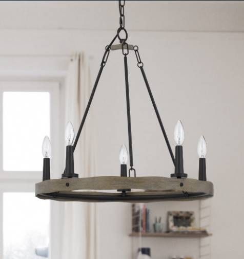 Cal® Lighting & Accessories Maidstone 5-Light Iron/Oak Metal Chandelier-2