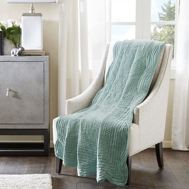 Olliix by Madison Park Tuscany Seafoam Oversized Quilted Throw with Scalloped Edges-3