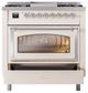 Ilve® Nostalgie II Noblesse 36'' Antique White Pro Style Dual Fuel Range with Chrome Trim-2